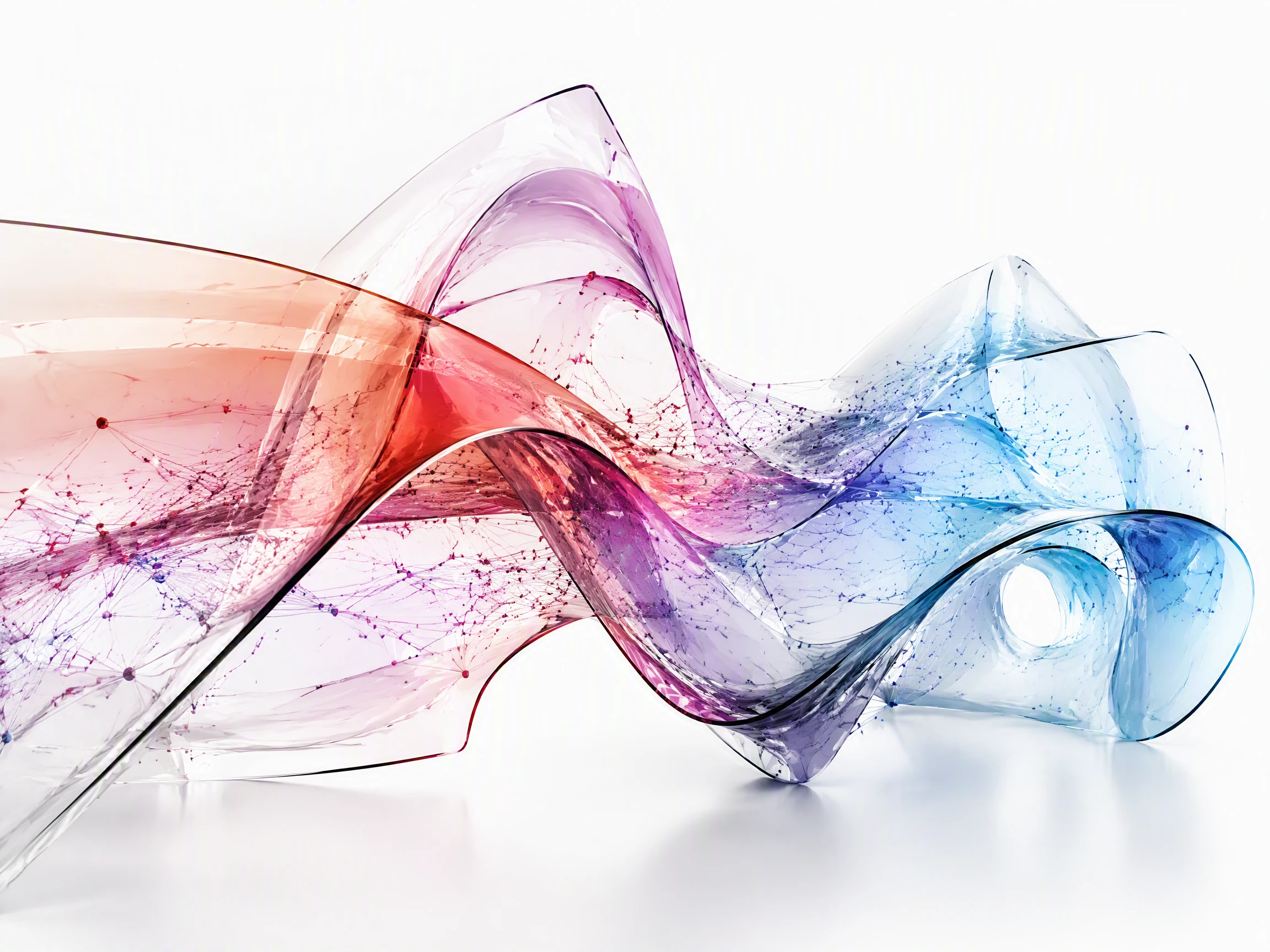 Translucent layers and network lines forming an abstract system in motion